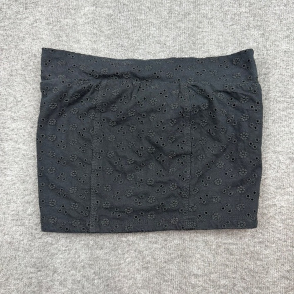Aeropostale Mini Skirt Womens XS Black Floral Eyelet Embroidered Cotton Lining